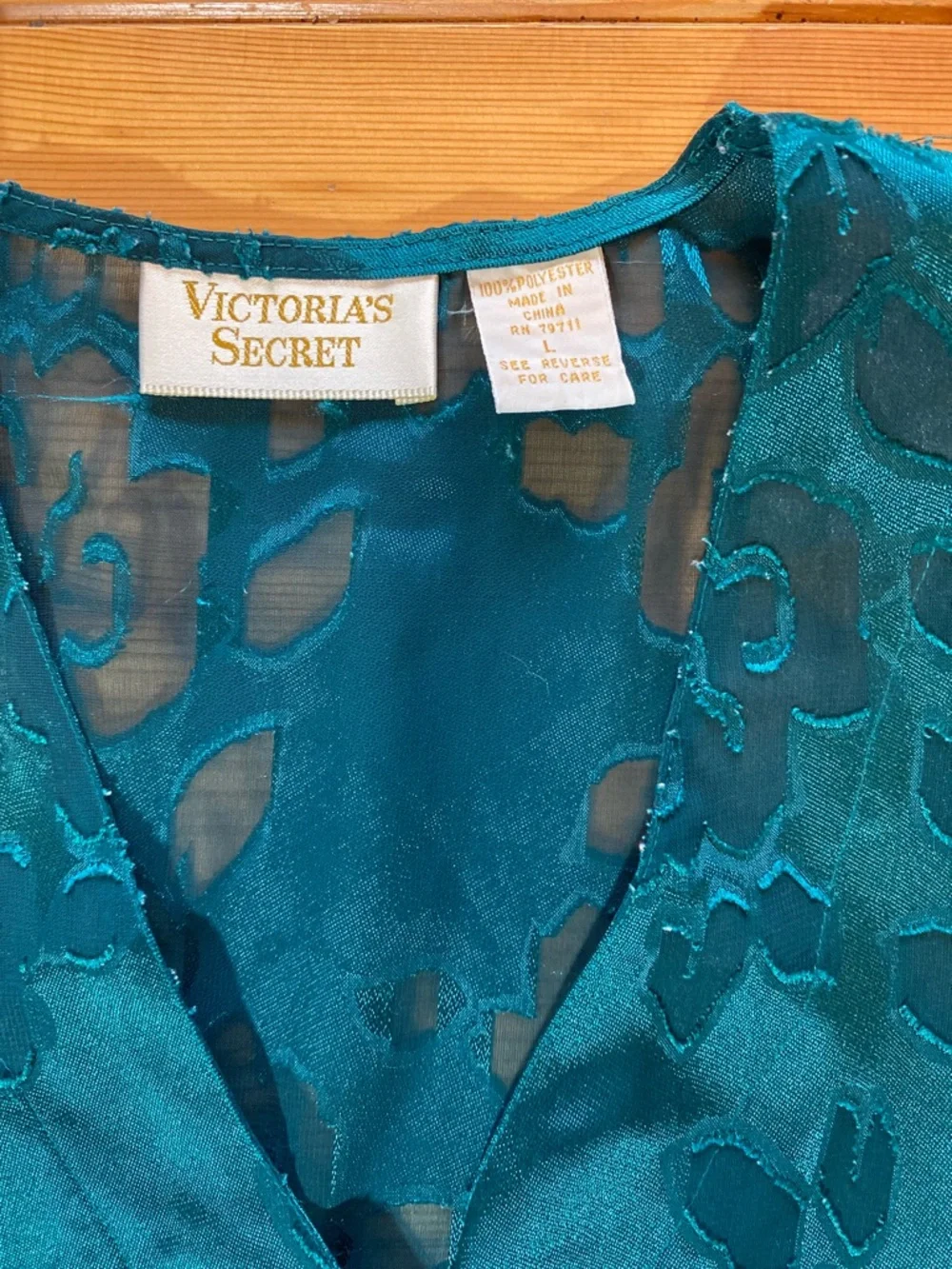 Vintage Victoria’s Secret Gold Label Satin Burnout Dress in Emerald Green Size L